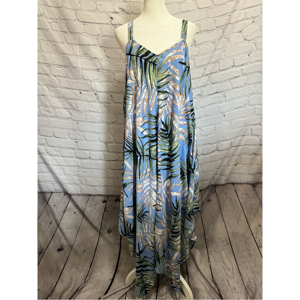 Alchemy Thread blue tropical floral print summer maxi dress size X Large
